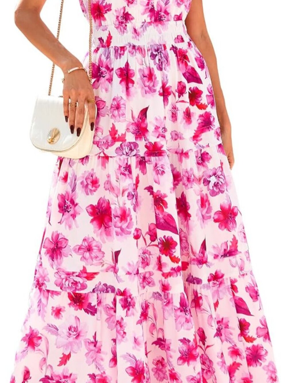 PRETTYGARDEN Boho Floral Maxi Dress White Pink XL